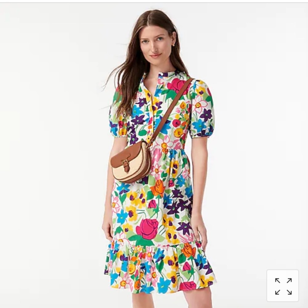 JCrew Puff-sleeve dress in vibrant garden NWT